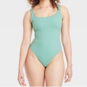 Auden Green Bodysuit with Square Neckline